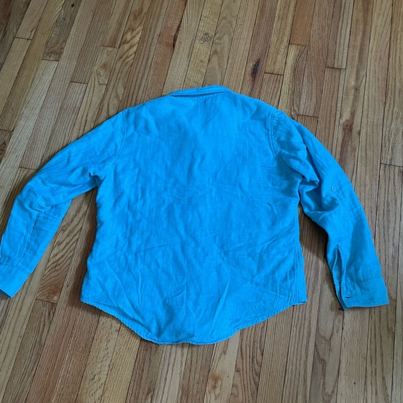 ✅button front pocket roll up sleeve shirt outdoor hiking work aqua ocean western - Picture 3 of 5